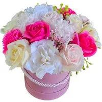 Kunstblumenstrauß Flowerbox mit Seifenblumen, damich, Höhe 22 cm, Blumenkasten - Geschenk Seife Rosen