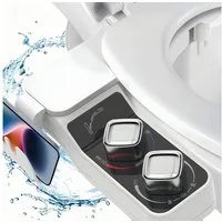 AURIVION Bidet-Einsatz Bidet-Aufsatz WC Warmwasser, nicht elektrisch mit Wasserdruck, Set, 2-tlg., WC Bidet-Aufsatz Warmwasser, einstellbar & hygienisch, Selbstreinigender Toiletten Bidet-Aufsatz mit Front- & Rückspülung