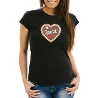 MoonWorks Print-Shirt Damen T-Shirt Lebkuchen Herz Frauen I mog di Spatzl Moonworks® mit Print