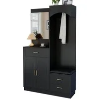Refined Living Garderoben-Set Kompaktgarderobe mit Spiegel & Sitzbank,Garderobenschrank,Schuhschrank, (1-St., Multifunktional & platzsparend, mit Verstellbare Einlegeböden, Robuste), für Flur,Wohnzimmer,Eingangsbereich,Wohnung,Schlafzimmer,Büro