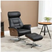 HOMCOM Relaxsessel Relaxsessel mit Hocker, mit Liegefunktion (Liegestuhl mit Fußbank, 2-St., bestehend aus Sessel und Hocker), bis 150 kg belastbar, Schwarz