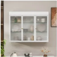 Celya Wandhängeschrank 3-türige, gewölbte Wandvitrinen, Drei Glastüren,Drei Fächer,Länge 90 cm, Weiß