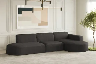 Ecksofa Designersofa PALMA in Stoff Scala Anthrazit Ottomane Rechts