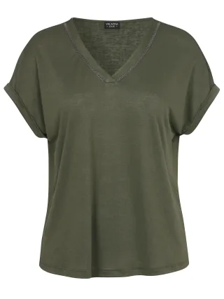 VIA APPIA DUE - T-Shirt V-Ausschnitt 1/2 Arm dunkelkhaki - Gr. - 44