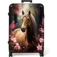 NoBoringSuitcases.com© Kinderkoffer Pferd - Blumen - Rosa - Natur - Wald 77 cm - 98 L, 8 Rollen, Reisetasche mit rollen für 30kg, Koffer für Mädchen, Reisekoffer