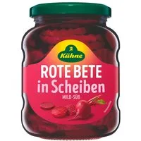Kühne Gemüsekonserve, Kühne Rote Bete in Scheiben geschnitten eingelegt im Glas 370ml
