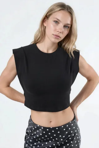 Ärmelloses Crop-Top aus Baumwollmischung mit Rundhalsausschnitt