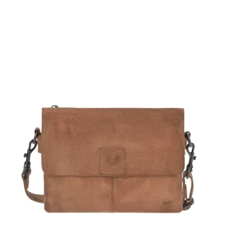 Umhängetasche Damen 2 Hauptfächer Leder cognac 25x17cm | Bear Design Billy. Robuste Lederbörse im Taschenformat mit verstellbarem Schultergurt.