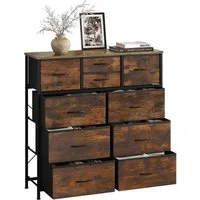 Woltu Kommode, mit 10 Schubladen aus Stoff, Metallrahmen, Industrial Stil