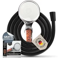 PRISMA Handbrause Wassersparender Filter Duschkopf mit Schlauch • MADE IN GERMANY, (PRISMA Duschkopf mit Brauseschlauch & Minerasteinen zum Nachfüllen), Wassersparend, 3 Strahlearten, Filterdusche