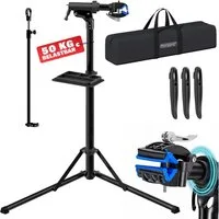 monzana Fahrrad-Montageständer, Klappbar 50 kg Schnellspanner Lenkerhalter 30-70mm Werkzeugschale