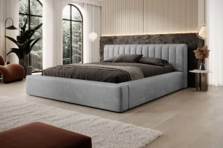 Polsterbett Doppelbett PEORIA 140x200cm in Stoff Macau Grau