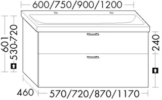 Burgbad Waschtischunterschrank zu Keramik System 30 Preisgruppe 3 Diago 601x870x460 Schwarz Solid WYJV087F6560