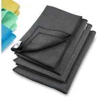 ELEXACLEAN Waffeltuch Trockentuch Mikrofasertuch (80% Polyester, 20% Polyamid, Set, 4-tlg., 60x40 cm, streifenfrei, fusselfrei, saugstark)
