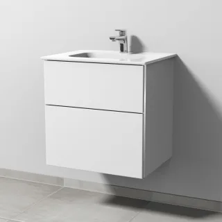 Sanipa 3way Keramik-Set Design Keramik-Waschtisch und Unterbau mit 2 Auszügen, Weiß-Soft BR47943