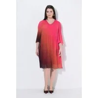 Ulla Popken Midikleid Plissee-Kleid Farbverlauf A-Linie V-Ausschnitt
