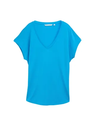 Denim Tom Tailor - Loose Fit T-Shirt mit V-Ausschnitt florida blue - Gr. - XS