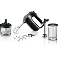 BOSCH Handmixer Home Professional MFQ4980B, Edelstahl Besen/Knethaken, Mixfuß, schwarz, 850 W, Spiralkabel, 5 Stufen, Turbostufe, Zerkleinerer, Mixbecher, Made in EU