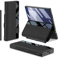 Wigento Handyhülle Für Samsung Galaxy Z Fold7 Integrierte Flip Hülle Stifthalter Carbon, Flip Hülle mit Stifthalter und Standfunktion