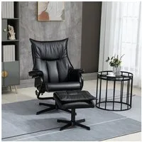 HOMCOM Polsterstuhl drehbarer Relaxsessel mit Hocker (Ruhesessel, 2 St), für Wohnzimmer, Büro, Kunstleder, Stahl, Schwarz