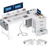 ODK Eckschreibtisch ODK Eckschreibtisch, Schreibtisch L Form mit 4 Schubladen, 140x80x84.7cm Tisch mit 2USB Ladeanschluss&2 Steckdose