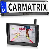 CARMATRIX Premium Solar 2 Rückfahrkamera (Auto Funk Video Solar Rückfahrsystem Nummernschild Kennzeichenhalter, mit 2 PDC Sensoren, Einparkhilfe mit Rückfahrkamera zum nachrüsten)