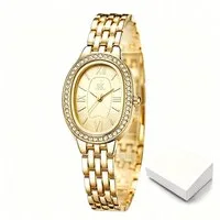 ibettertec Quarzuhr Goldene Uhr Damen, Armbanduhr Damen, Mit Kristallen besetzt, Berufsuhr, (Packung, 3ATM wasserdicht, Geschenk für Frauen), Damenarmbanduhr gold, ovale Uhr mit Kristallen, Quarzuhr elegant