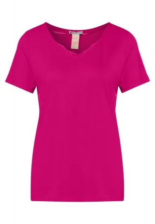 Street One - T-Shirt mit Spitzendetail pink - Gr. - 36