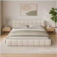 Simurq Polsterbett 140x200 cm Doppelbett Modernes, Jugendbett Leinen Stoff (1-tlg., ohne Matratze), Bubble Bett Mit Lattenrost gepolstertes Kopfteil