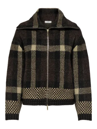 JDY - JDYPHOENIX L/S 2 WAY ZIP JACQ CARDI KNT Chocolate Torte - Gr. - L