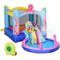Outsunny Hüpfburg inkl. Gebläse, 1 Rutsche, Flicken, 360 cm x 175 cm x 180 cm, (Wasserpark, 3-tlg., Spielburg), für Außenbereich, Mehrfarbig