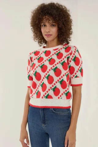 Musterter Kurzarmstrickpullover