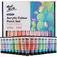 Mont Marte Acrylfarbe Pastell Set 12 / 18 / 24 / 48 x 36 ml –Deckkraft & Seidenmattes Finish, Pastellfarben für Leinwand, Karton, Papier, Ton, Holz, Steine uvm.
