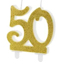partydeco Geburtstagskerze, Geburtstagskerzen 50 Jahre 7.5cm, gold / glitzer