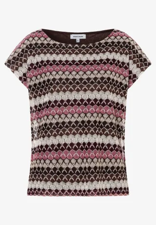 MORE & MORE - Ajour-Shirt mit Muster braun - Gr. - 40