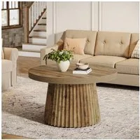 Tribesigns Couchtisch 80 cm Runder Wohnzimmertisch mit Trommel Basis und Holzoptik – Braun