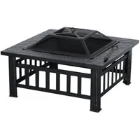 MCombo Feuerschale MCombo quadratische Feuerschale Feuerstelle Feuerkorb 0011/0039, mit Grillrost, für Garten Terrasse, Stahl, Schwarz