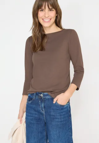 Cecil 3/4-Arm-Shirt "Basic Boatneck" mit U-Boot-Ausschnitt, unifarben