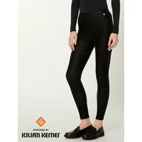 Nur Die Leggings NUR DIE x KILIAN KERNER Damen Vegane Lederoptik-Leggings in Leo-Muster leicht angeraute Innenseite - breiter Bund sorgt für sicheren Sitz