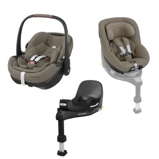 Maxi-Cosi 3-in-1 Family Bundle - Pearl 360 Pro Kindersitz + Pebble 360 Pro Babyschale + Family Fix 360 Pro Basisstation - Truffle