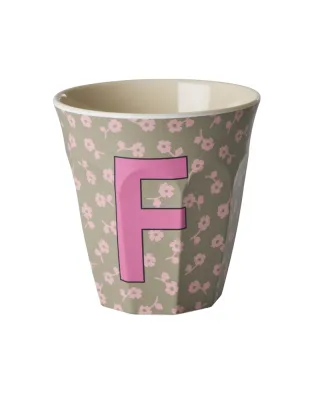 Rice Melamin Becher Buchstabe F/Flowers/Dunkles Sand 250ml