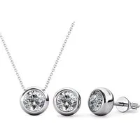 ROUGEMONT Schmuckset Charmantes Damen Schmuckset aus 925 Sterling Silber und 18K Gold (Halskette+Ohrstecker), Strahlender Steinbesatz
