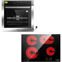 KB Elements Backofen-Set Einbaubackofen 60 cm mit 4-Zonen Glaskeramik Kochfeld 60 cm, mit 2-fach-Teleskopauszug, AQUA CLEAN, Einbaubackofen Full Touch mit 15 Funktionen, Air Fry Funktion