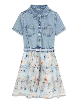 Guess Kids - MIXED FABRIC SS DRESS W/BELT LIGHT BLUE GIRLIE - Gr. - 12