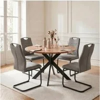 Jiexi Essgruppe Runder Esstisch 110cm MDF Eiche Set mit 4 Hightech Freischwinger
