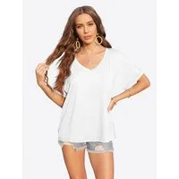 Imily Bela T-Shirt Damen Lässige Lockere Sommertops (Packung, 1-tlg., 1per-Pack) Einfarbig