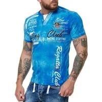 L.gonline Kurzarmshirt Herren T-Shirt, Sommershirt, Batik Optik, 2879 Royal Blau XXL (Shirt Kurzarmshirt Tee, 1-tlg) Fitness Freizeit Casual