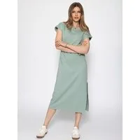 SASSYCLASSY Maxikleid Kurzarm Sweatkleid Damen Midi mit Schlitz Shirtkleid in Midilänge Jerseykleid aus Baumwolle Schwarz Rot Grün
