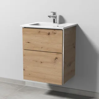Sanipa 3way Keramik-Set Venticello Keramik-Waschtisch und Unterbau mit 2 Auszügen, Eiche Natural-Tou BR32085