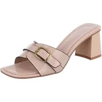 Ital-Design Damen Sandalette mit Blockabsatz und Schnalle Pantolette (92002612) Blockabsatz Pantoletten in Beige